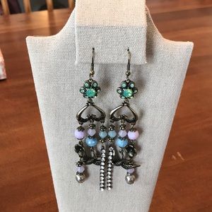 Beaded Bling and bird charm Long Earrings New